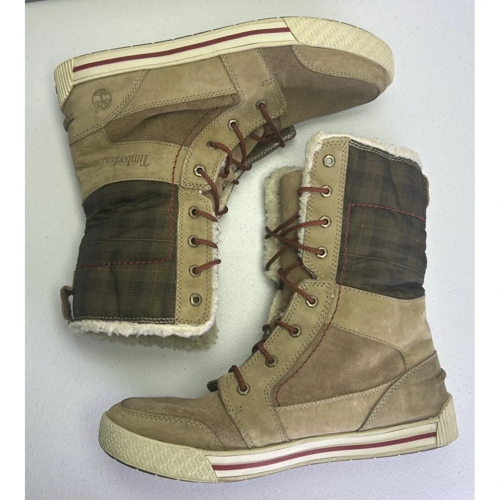 Timberland Earthkeepers Pannaway Sneaker Boots Women's Size 6.5 Plaid Shearling